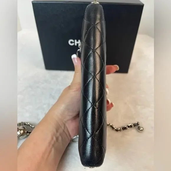 CHANEL CC QUILTED LAMBSKIN ZIP AROUND WALLET ON A CHAIN. Box & COA Included